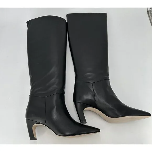 Everlane The Knee-High Banana Heel Boot in Black Leather sz 5 Women's Pull-on